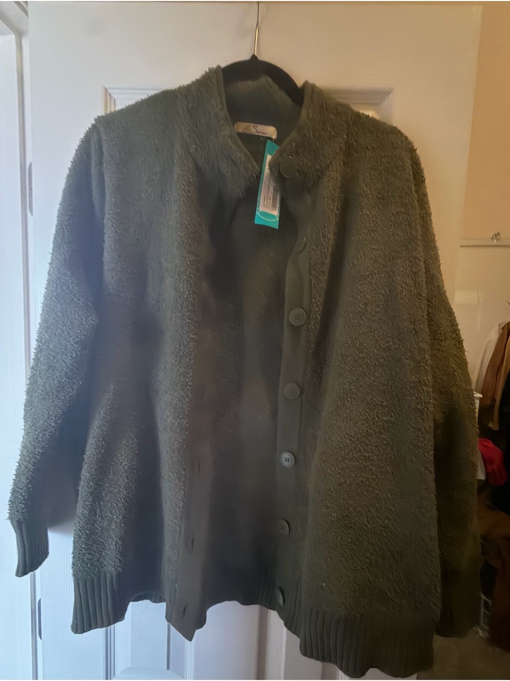 Plush Button-Front Bomber Jacket in Olive